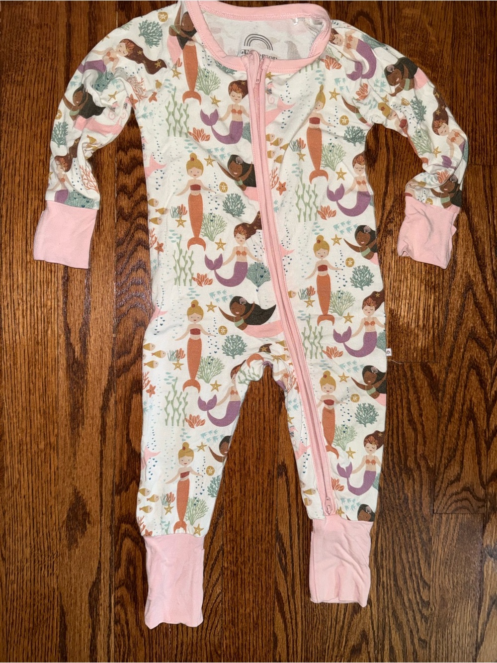 Mermaid Print Pink-Trim Kids One-Piece Footie